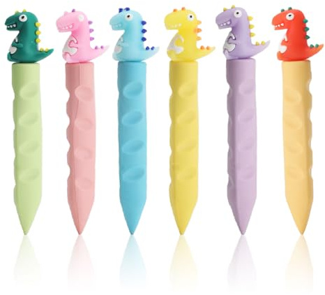 Auroriel 6 Stück Kinder Radiergummi in Bleistiftform, Dinosaurier-Design, weich TPR Radierer für Schule, Hausaufgaben, Zeichnen, Schulbedarf, 2B Schreibwaren, Geschenk