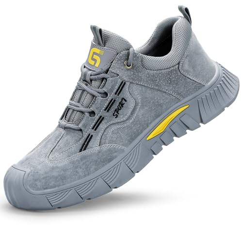 LAoutun Safety Boots Mens Slip on CE Certified Work Boots Steel Toe Cap Shoes Lightweight Safety Shoes Puncture Proof Construction Boot Fashionable Protective Working Boot for Men