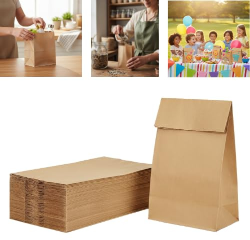 TODOKRAFT 50 sacchetti di carta Kraft 70 g con base - adatti per alimenti e take away - 100% riciclati, varie misure resistenti (Large 26 +14 x 35)
