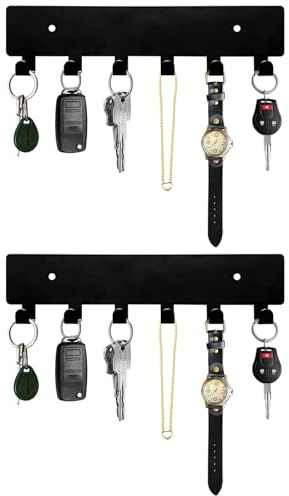 MmotZsb 2 Stück Schlüsselbrett, Schlüsselhaken Mit 6 Haken, Schlüsselhalter Wand Für Flur Und Küche, Selbstklebendes Schlüsselbrett (Schwarz)