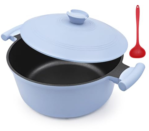 Olla holandesa de aluminio fundido de 7L de galón para estofado- Azul | sopa a fuego lento y freír, olla antiadherente grande con tapa y mango que se mantiene fresco para todas las estufas
