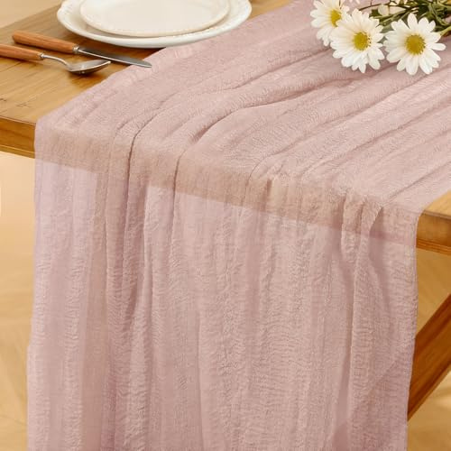 Chemin de Table Rose Poudré BohèMe Tendance, 280 X 80 CM Chemin de Table en éTamine Rustique pour Mariage, Fête d'anniversaire, Baby Shower, DéCoration de Table de Cuisine