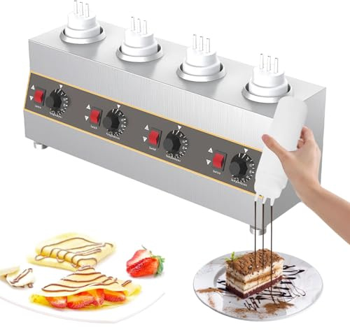 Cheese Sauce Warmer, Electric Chocolate Warmer Commercial Jam Heat Preservation Machine 30~85℃ Adjustable Temp Food Dispensers for Ketchup, Cheese, Fudge, Caramel (4 Bottles)