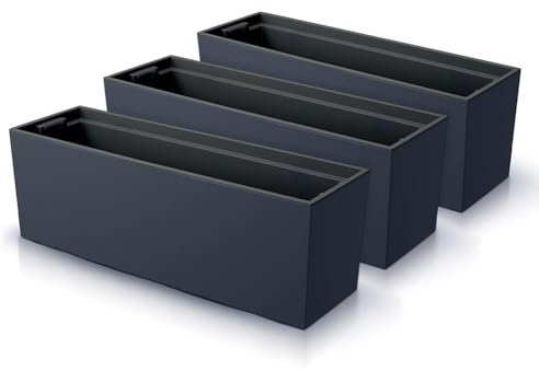 IMJ-Global - 3 Jardiniere Exterieur Grande Taille 77x23,5x24,6cm, Pot de Fleur 40 litres (Insert de 27 litres) Bac a Fleurs Exterieur Intérieur en Plastique Résistant aux Intempéries (Noir)