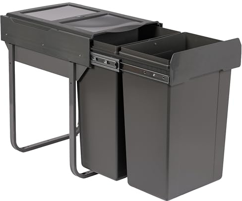 Austen & Co. 56L Built-In Kitchen Cupboard Bin with 2 x 28L Compartments, Hinged Door Mounted Pull Out Recycling Bin for 400mm Cabinet