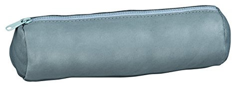 ELBA 400064921 Federmäppchen Form Rund, Leder 22 x Durchmesser 6 cm grau Maus