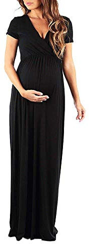 Dames 2In1 Maternité Robe Allaitement Maxi Robe Courtes Vêtements À Manches D Été Femmes Enceintes Allaitement Grossesse Robe Solide Maternité Robe Longue (Color : Schwarz, Size : XL)