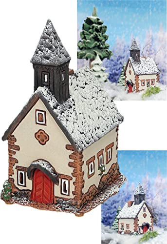 Midene Keramik Weihnachtsdorfhäuser Kollektion - Handgemachte Miniatur der ursprünglichen Kapelle in Tirol, Winter Edition - Kerze, Kegel Räucherstäbchenhalter R290SN