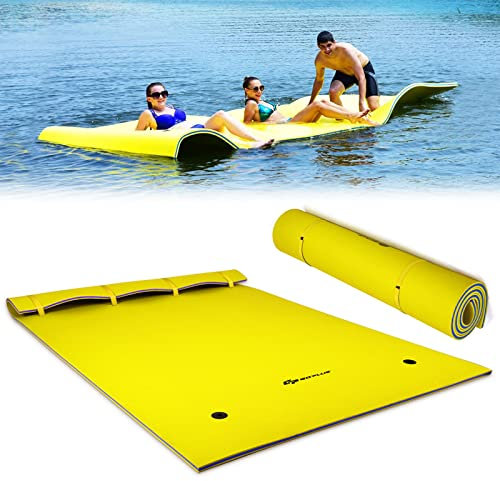 COSTWAY Tapis Flottant Idéal pour 3 à 5 Personnes avec Capacité de Charge de 300 KG Matelas Flottant pour Mer, Piscine et Lac 270 x 180 x 3,5 CM (Jaune)