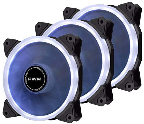 EZDIY-FAB 120mm PWM White LED Ring Fan,White LED PWM Case Fan for PC Case,CPU Cooler and Radiators,4-Pin 3 Pack
