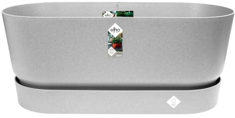 elho Greenville Pflanzgefäß 80cm Rollen - Living Beton | L 35 x B 78 x H 33.5 cm | Integrierter Untersetzer | für den Außenbereich | 100% recyceltes Plastik