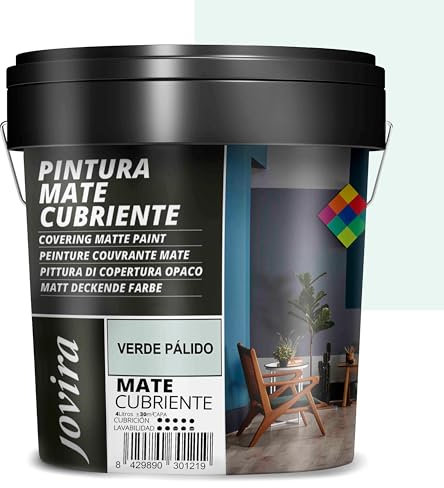 JOVIRA PINTURAS Pintura Mate Cubriente | 24 colores | Pintura interior-exterior con excelente poder cubriente. (4 Litros, Verde pálido)