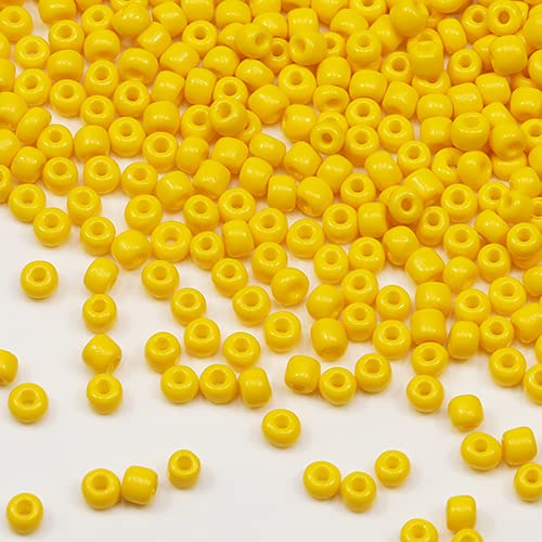 Tibaoffy Size 6/0 Crafts Glass Seed Beads 4mm Yellow Beads for Jewelry Making (Total About 100g About 1200pcs)