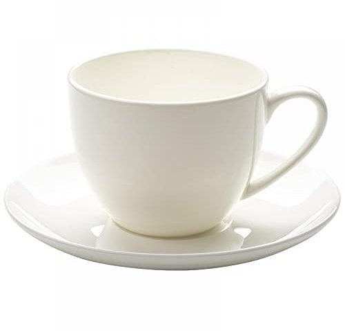 Bicuzat Pure White Fine Bone China Cup and Saucer Set, 8 Oz Cappuccino Coffee Cup Saucer Set
