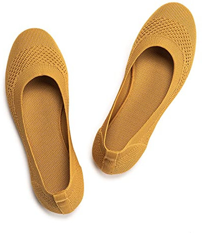 Frank Mully Zapatos planos de ballet para mujer, sin cordones, de punto, de vestir, con puntera redonda, Amarillo (Byellow), 41.5 EU
