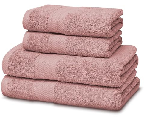 Victorio & Lucchino Juego de Toallas 100% Algodón - 2 Toallas Baño Ducha 70x140cm + 2 Toallas Lavabo 50x100cm - Color Rosa Palo