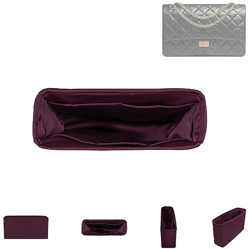 DGAZ Seide Handtasche Tasche Organizer für Chanel 2.55, Taschenorganizer Shaper Einsatz, Leicht Handtaschenorganisator mit 5 Innentaschen (Cassis, 2.55 Jumbo)