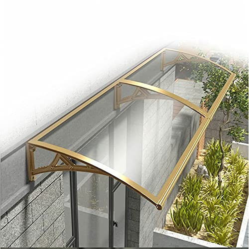 Vordach für Haustür Türvordach Überdachung Haustürvordach Pultvordach für Garage Balkon Fenster Haus Mit transparent Polycarbonat Platte Champagner Gold Halterungen Aus Aluminiumlegierung