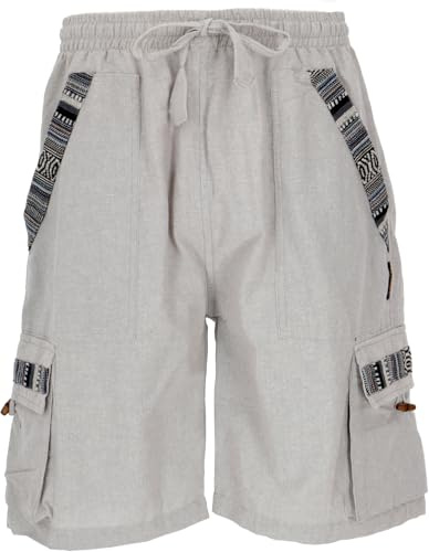 GURU SHOP Ethno Yogashorts im Goastyle - Hellgrau, Herren, Size:L