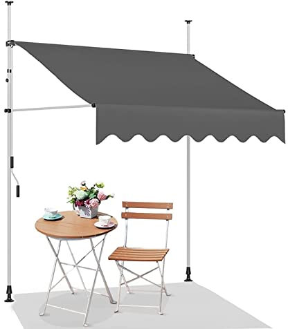 REALN Einziehbare Markise Balkon 3m Breit, Wasserdicht Klemmmarkise mit Kurbel, Sonnenschutz Ohne Bohren für Türen, Fenster, Deck, Hof, Veranda (Color : Gray-b, Size : 3m/118in)