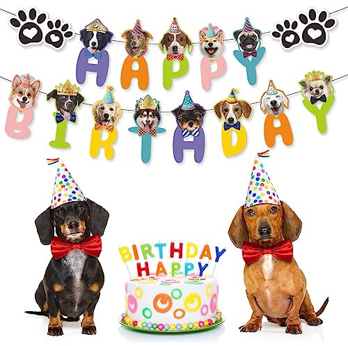 VIKY® Hunde Geburtstag Banner, Happy Birthday Deko, Party Dekorationen für Jungen und Mädchen, Hundekuchen, Geburtstagsfeier Zubehör