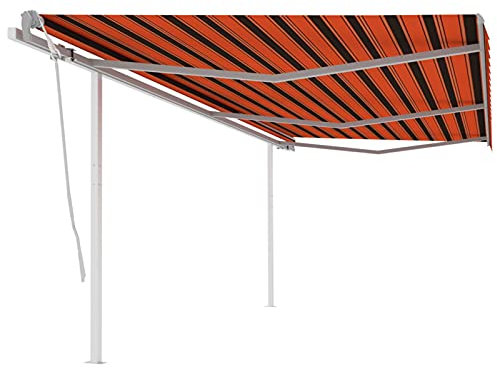 LAPOOH Gelenkarmmarkise Einziehbar mit Pfosten, Sichtschutz Balkon, Balkon Markise, Seitenmarkise, Klemmmarkise, Sonnenvorhang, Balkonmarkisen, 6x3 m Orange und Braun