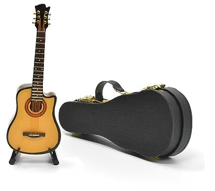 Musiin Guitare miniature avec support et étui, 13 cm, mini acoustique à 6 cordes coupées, décoration d'étagère de bureau, cadeau pour les amateurs de guitare (pan coupé)
