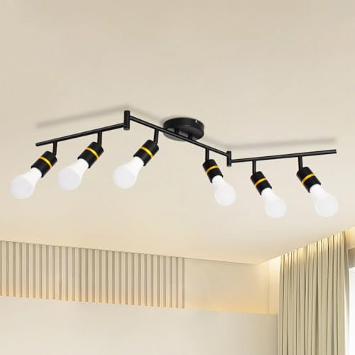 HiBay Deckenstrahler 6 Flammig Deckenleuchte Lang E27 Deckenspots Modern Schwarz Metall Deckenlampe Verstellbar für Schlafzimmer Wohnzimmer(Ohne Leuchtmittel)