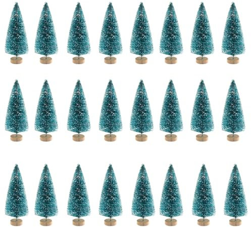 24 Pieces Mini Snow Trees Frost Bottle Brush Trees Plastic Winter Ornaments for DIY Room Decor Home Table Top Decoration Diorama Models, Deep Green 4.5cm