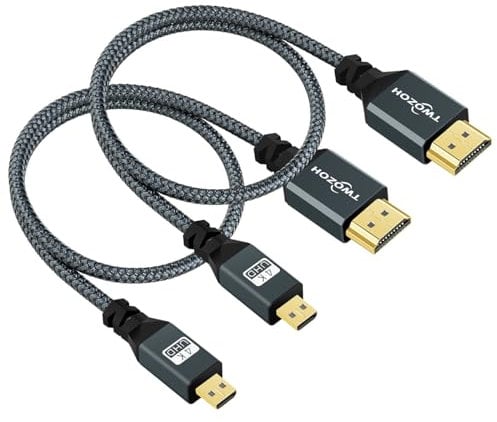 Twozoh Micro HDMI Kabel auf HDMI 1M 2 Stück, Nylon Geflochten HDMI Kabel A auf Micro HDMI D Unterstützt 3D 4K/60Hz 2.0 1080p für GoPro Hero7/8/9 Raspberry Pi 4