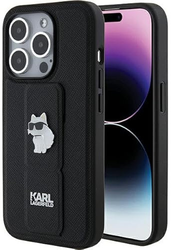 Karl Lagerfeld KLHCP15LGSACHPK Hülle für iPhone 15 Pro 6.1 Schwarz hardcase Gripstand Saffiano Choupette Pins
