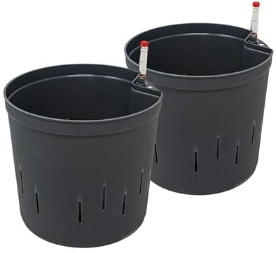 Leni Kulturtopf Set mit Wasserstandsanzeiger Ø 22 cm H 19 cm 2er-Pack rund | für Hydrokultur-Systeme, aus langlebigem Kunststoff, Größen 5-32 cm zur Wahl