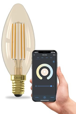 CALEX Smart LED Lampe, E14, B35, Gold Filament, warmweißes Licht, dimmbar, WLAN App- & Sprachsteuerung