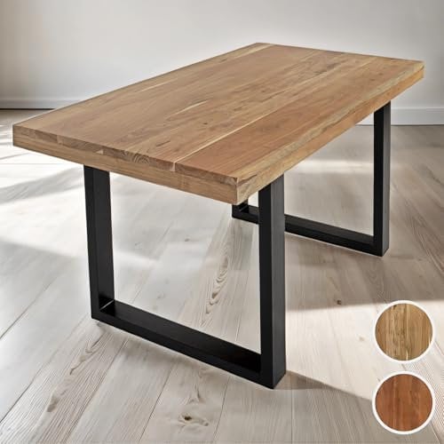 SAM Esstisch 120 x 80 cm Rio, Esszimmertisch naturfarben, Akazienholz massiv, U-Gestell aus Metall Schwarz, gerade Kanten