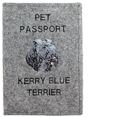 Art-Dog Hundepasshülle - Handgefertigte Filzhülle mit gesticktem Muster - Tierärztliche Reisepasshülle für Hunde - 17x12,5cm - Kerry Blue Terrier