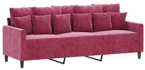 vidaXL Canapé à 3 Places, Chaise de Relaxation avec Oreillers, Siège avec Accoudoirs et Dossier, Fauteuil TV de Salon, Moderne, Rouge Bordeaux Velours