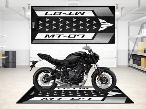 wibeart MPM Motorradmatte für MT-07 – waschbare, rutschfeste, öl- und wasserfeste Parkmatte für Garage, Ausstellungsraum und Werkstatt | Tech Schwarz - Größe 1: 86.6 x 39.4/220 x 100 cm