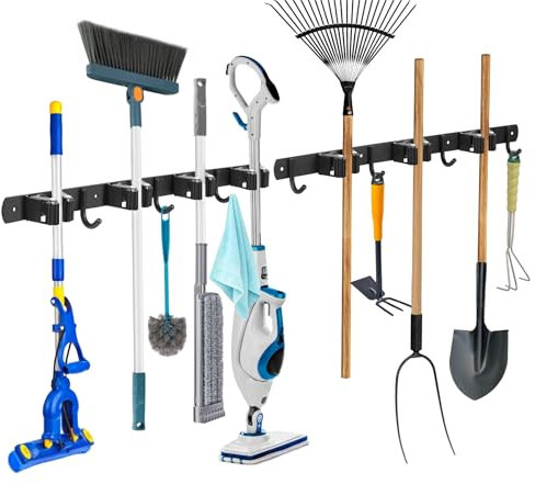 WECUTE Besenhalterung Wand 2 Stück Gerätehalter Hakenleiste Besenhalter Gartengerätehalter Gartengeräte Besen Mop Halter Besenstielhalter (Ganz in Schwarz)