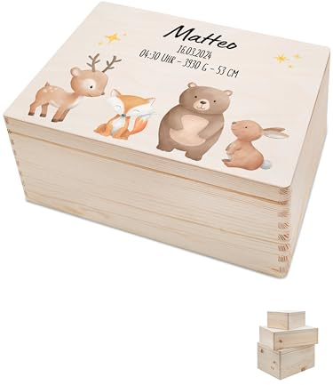 Bärenfreunde Erinnerungsbox Geburt Baby, personalisierte Erinnerungskiste | Erinnerungsboxen für Babys und Neugeborene, Holzkiste, Geschenkbox, Junge und Mädchen, Box mit Namen, Geschenk, Holzbox