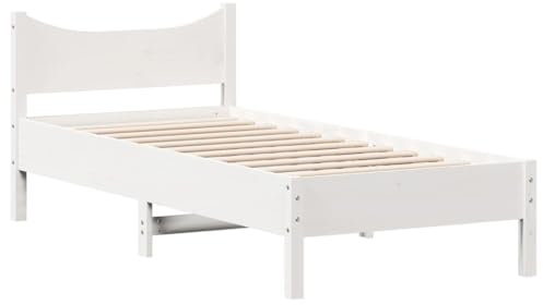 vidaXL Massivholzbett, Bett Einzelbett für Schlafzimmer, Bettrahmen mit Lattenrost Kopfteil, Schlafzimmermöbel Holzbett, 100x200 cm Weiß Kiefer