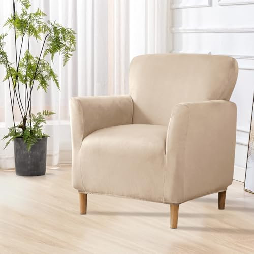 SHANNA Bankett Samt Sesselbezüge: Moderne Luxus 1Stück Stuhlhussen Waschbarer Jacquard Weicher Sesselbezug, für Hundehaustier (Greige)