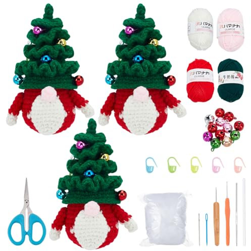 ORIGACH 3 Set Weihnachtstag Zwerg Häkelset Für Anfänger, DIY Starter Häkelset Für Erwachsene Mit Schritt Für Schritt Videoanleitung
