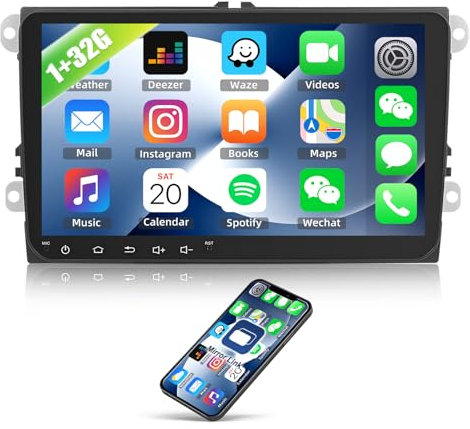 CAMECHO Android 13 Car Stereo 9 HD Touchscreen with Wireless CarPlay/Android Auto | Built-in GPS, Split Screen | Fit for VW Golf/SEAT/Skoda
