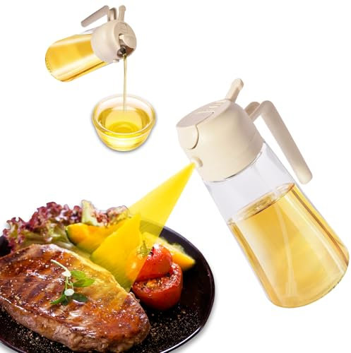 XIKAYA 600ml Pulverizador Aceite Spray 2 en 1 Para Cocinar, Hornear, Ensaladas y Barbacoas (Beige)