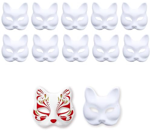 YongSral 10 Stück Therian Mask, Fuchs Maske, Katzenmasken Zum Anmalen, Cat Maske, Überstreichbare Papiermasken, Katzenmaske Masken Zum Bemalen Kinder, Katzen Masken für Karneval Cosplay Maskenball (B)