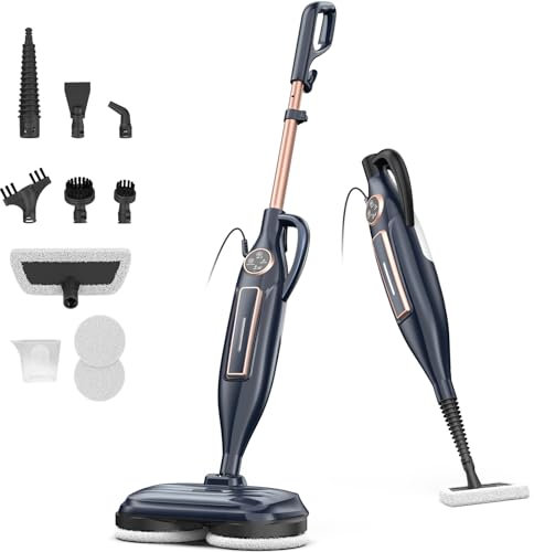 Pulitore a vapore, scopa a vapore con pads rotanti 8 in 1, riscaldamento rapido in 15 secondi, 1200W lavapavimenti a vapore/3 modalità di vapore/illuminazione a LED per diversi tipi di pavimento