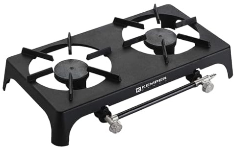 Fornello bruciatore portatile per campeggio a gas in ghisa 2 fuochi 37x51cm