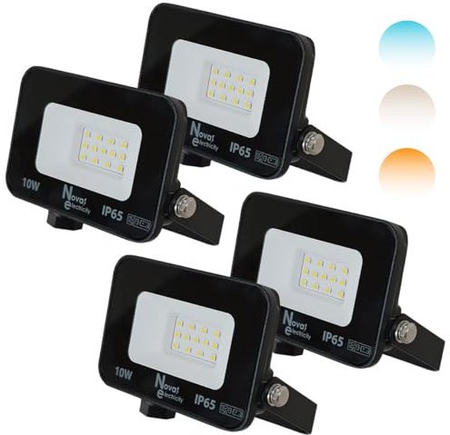 Nova Electricity Proyector LED 10W IP65 para Exterior - Foco Luz Neutra 4000K, Aplique de Pared Impermeable para Jardín y Farolas - Iluminación Segura y Duradera - PACK 4