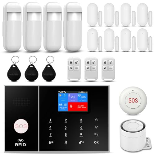 XNH GSM + WLAN Alarmanlage Haus kabellos, Alarmanlage Wohnung, Sicherheit System für Haus, 21 Stück: Tür- und Fenstersensoren, Bewegungsmelder, Fernbedienungen, Kompatibel mit Alexa, Google Assistant