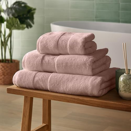 Silentnight Luxury Cotton Bath Sheet - Luxuriously Soft & Super Absorbent Deep Pile Towel - 100% Cotton BCI - Textured Waffle Border Bath Sheet - 160 x 90cm - Machine Washable, Pink